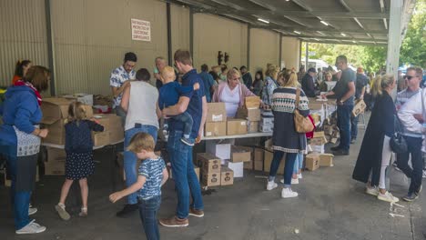 timelapse of people buying dutch food at the holland festival in the outer suburbs of melbourne, victoria, australia, march 2020.
