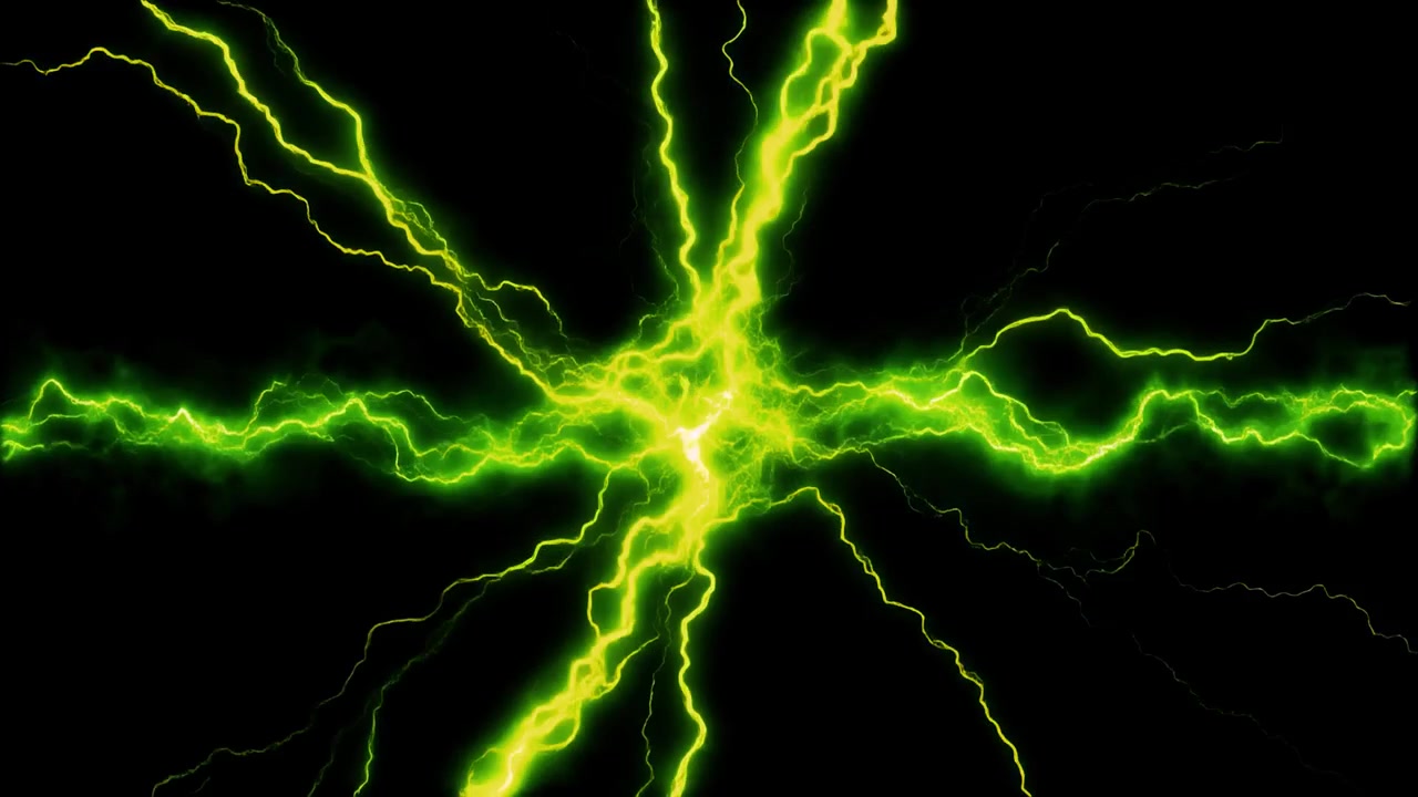 Animated Green Electric Lightning Bolts Radiating from Center