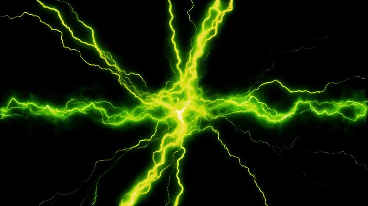 Fulmini elettrici verdi animati che si irradiano dal centro