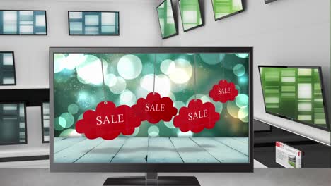 televisión con etiquetas de venta en su pantalla