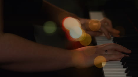 animation of road at night over caucasian man playing keyboard in music band
