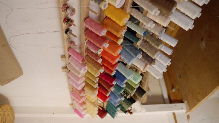 Cotton thread spool on the wall in a tailors studio