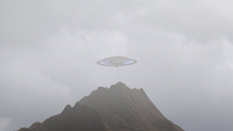 misty mountain with ufo