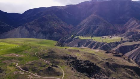 Drone-flying-over-mountain-gorges-and-valleys