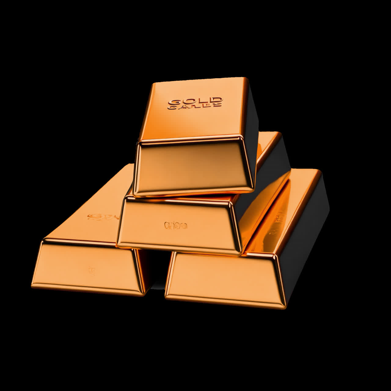 Stacked gold bars shine animation isolated asset, transparent 4K video, alpha channel, ProRes 4444