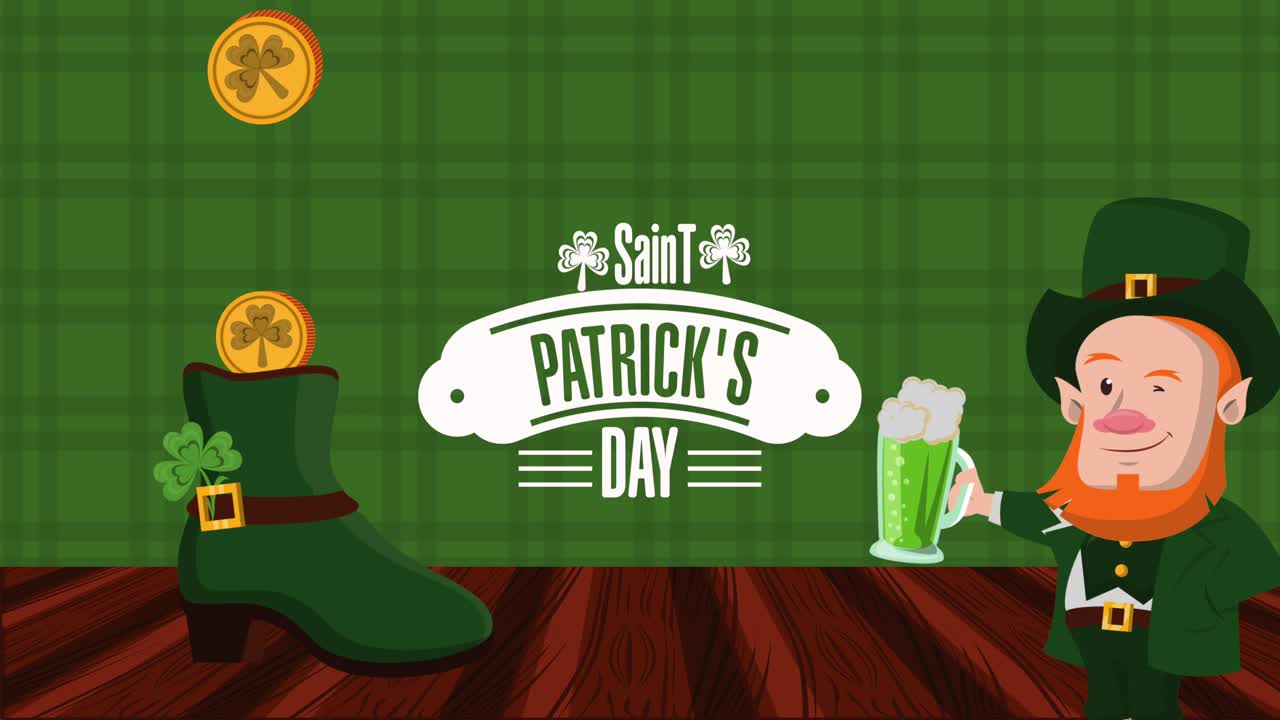felice giorno di san patrizio scritte con leprechaun e monete nello stivale