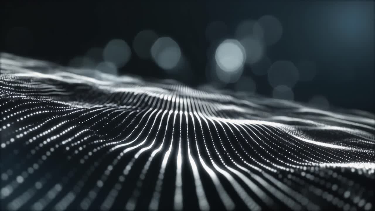 Abstract Digital Wave of Glowing Particles and Lines