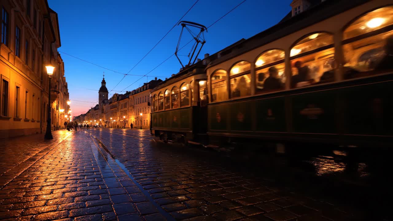 Evening Tram Ride in the City