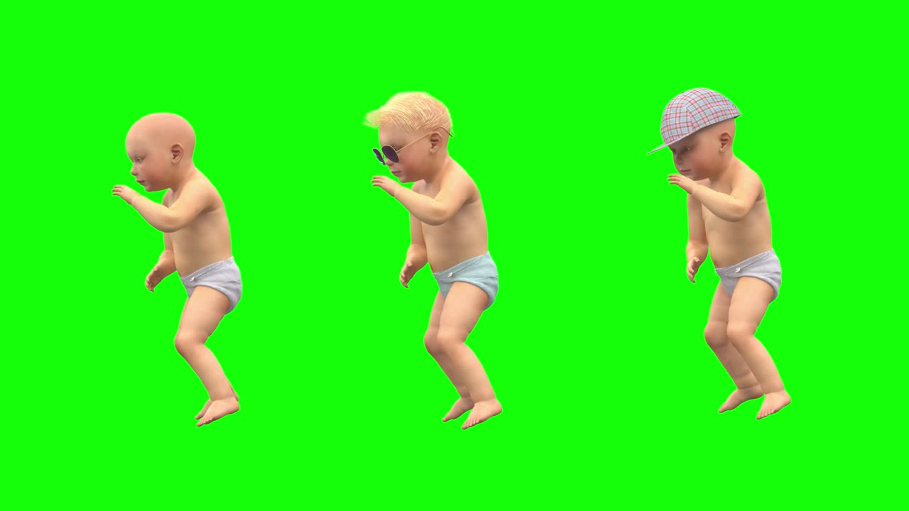 funny baby boys kids have fun and dance, 3d render