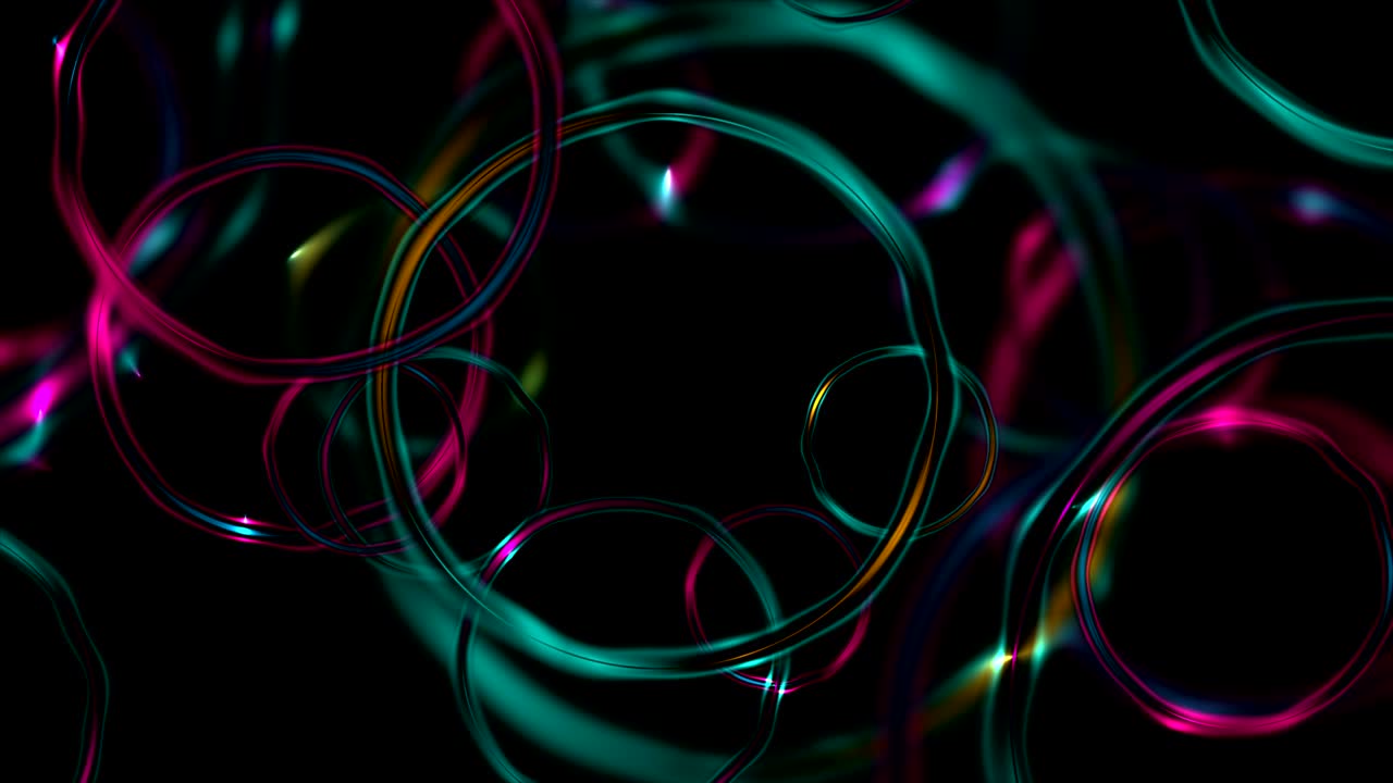 Animação de vídeo de anéis luminosos, abstratos e brilhantes coloridos