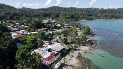 aerial view of a tropical coastal town