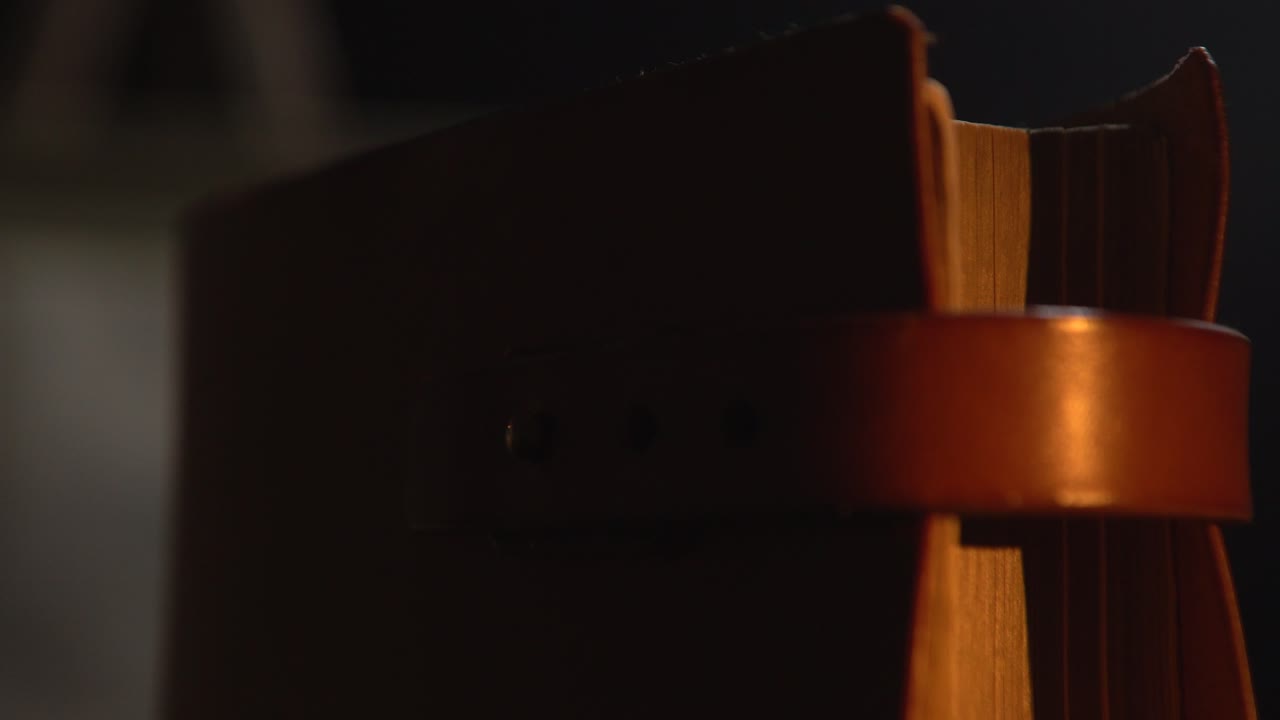 Primo piano di un libro rilegato in pelle