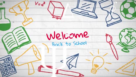 Animation-of-welcome-back-school-text-and-colorful-icons-on-white-background