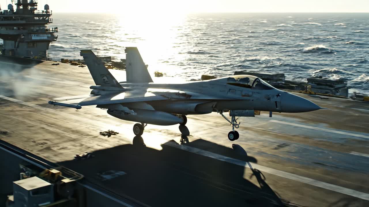 Fighter Jet Landing on Aircraft Carrier