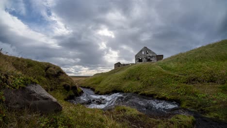 time lapse of flowing river in idyllic landscape of iceland