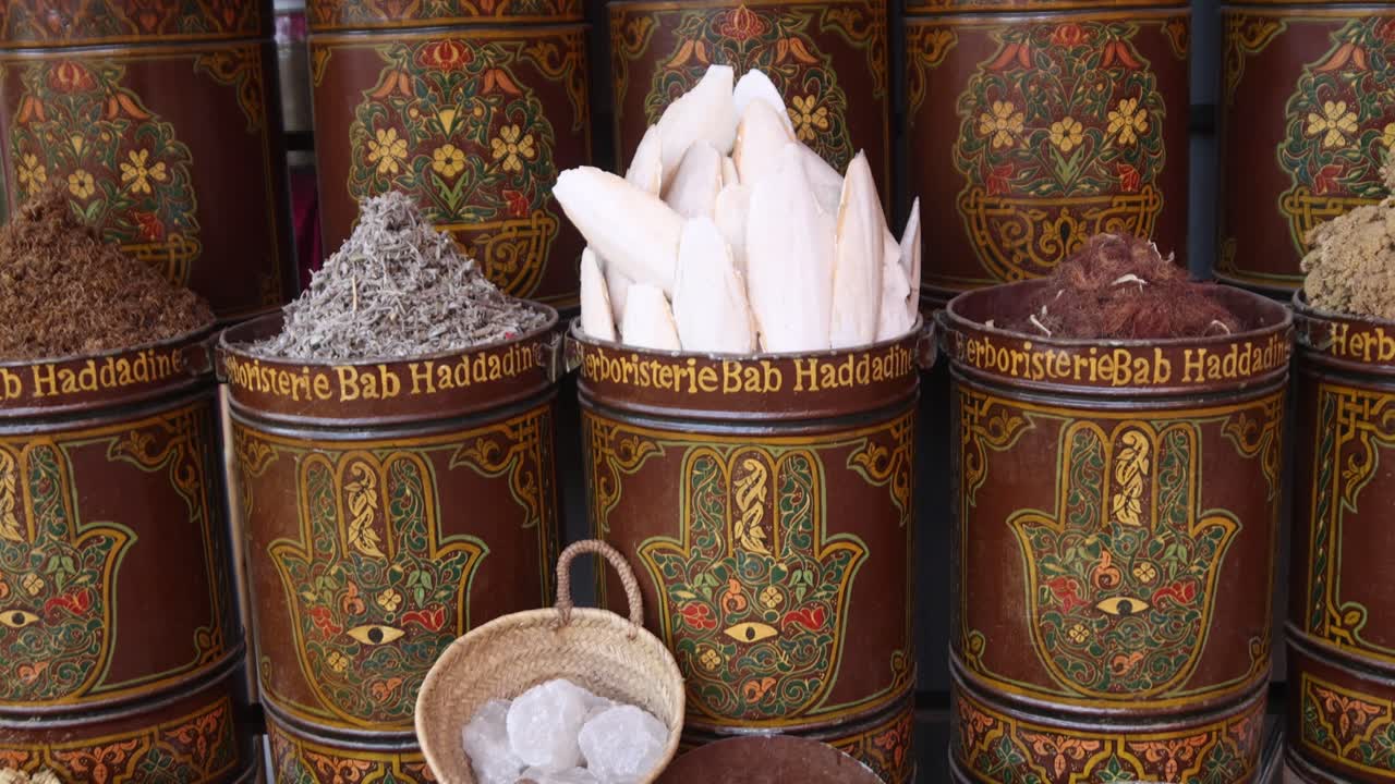 spice nut and local food in traditional market in Marrakech, Morocco
