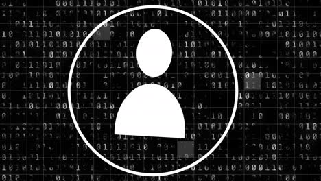 animación de iconos digitales, codificación binaria y procesamiento de datos