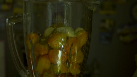 pimientos en la licuadora preparándose para mezclar