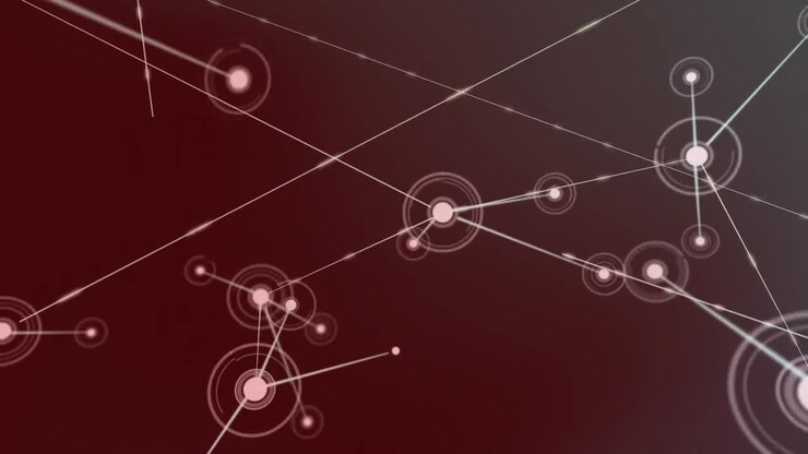 Animazione di rete di connessioni che fluttuano su uno sfondo sfumato rosso
