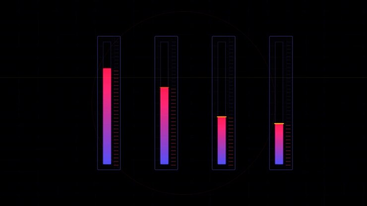 Digital Audio Equalizer Bars Moving on Dark Background