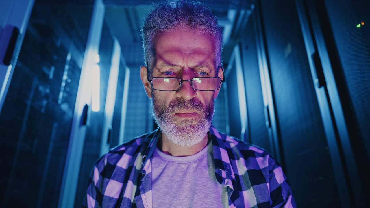 hombre trabajando en una sala de servidores