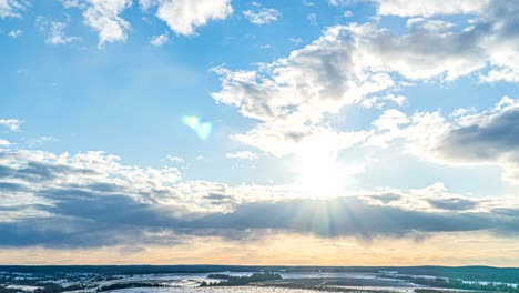 simultaneous movement of clouds of different levels, time intervals, beautiful pre-sunset landscape loop video