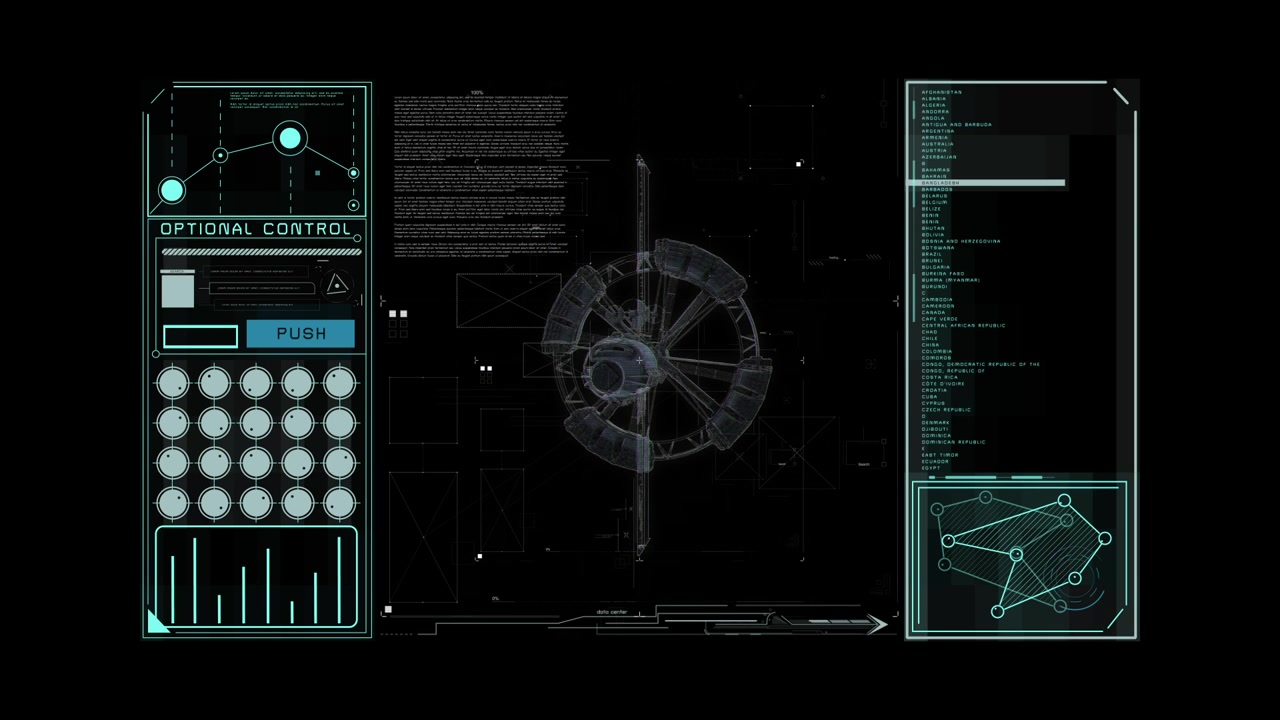 Futuristic Holographic User Interface with Rotating 3D Model