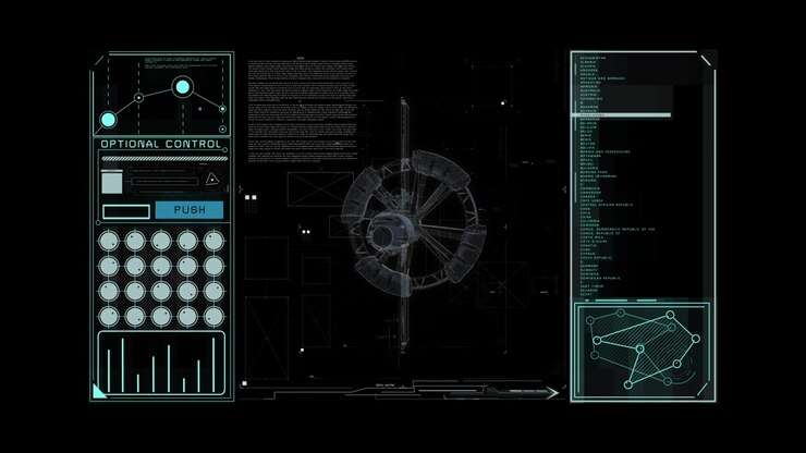 Futuristic Holographic User Interface with Rotating 3D Model