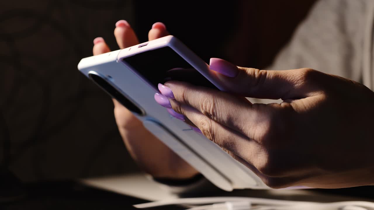 Close up of woman using fold phone symbolizing data privacy and cyber threats