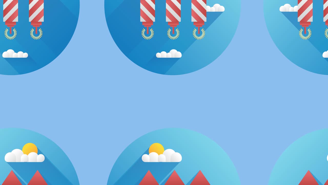 파란색 배경 위에 움직이는 축제 불꽃놀이의 애니메이션