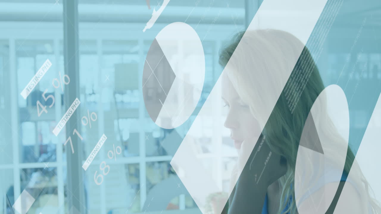 Animation of data processing over caucasian businesswoman