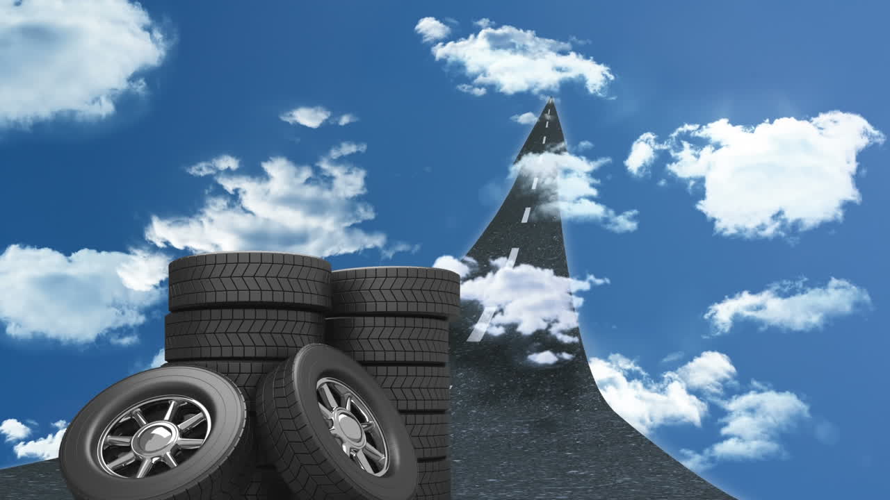 파란 하늘을 배경으로 화살표 도로 애니메이션