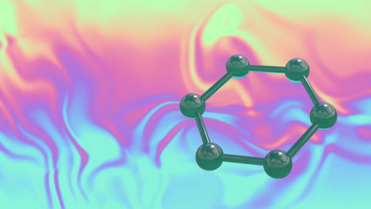 파스텔 배경 위의 분자 모델의 마이크로의 애니메이션