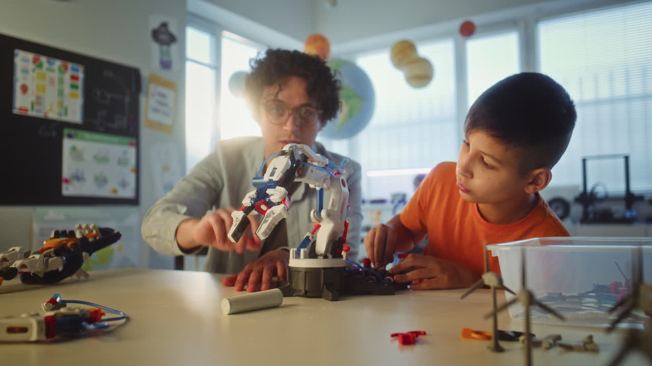 Students learning about robots