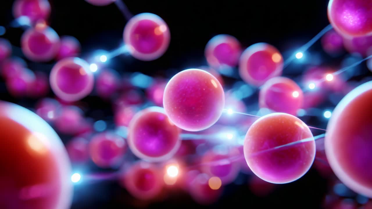 A mesmerizing visualization of energy and dynamism showcasing vibrant colored molecules interconnected through glowing strands of light, epitomizing the intricate beauty of atomic structures and their interactions in a captivating display