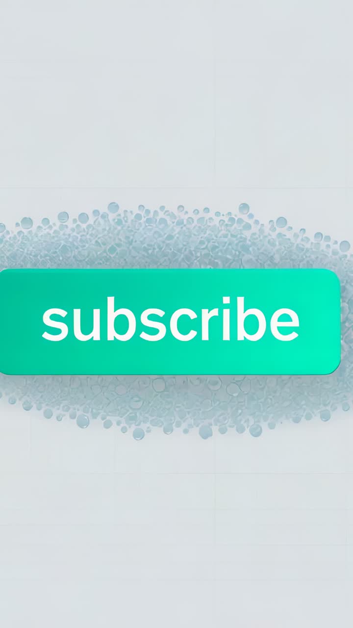 Vertical video: Looping teal subscribe button white text bobbing across foam band, inviting clicks
