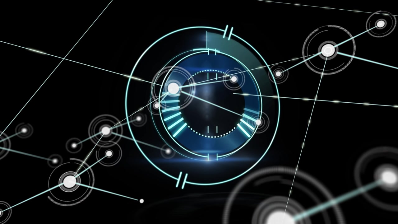Animation of network of connections with icons over scope scanning