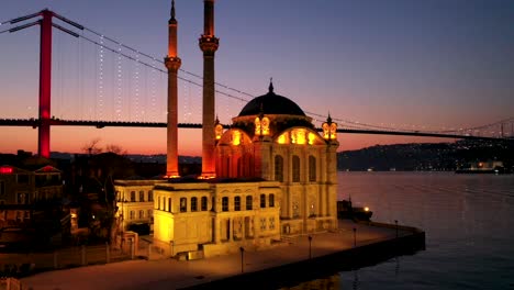 sunrise  drone footage of ortakoy mosque  i̇stanbul