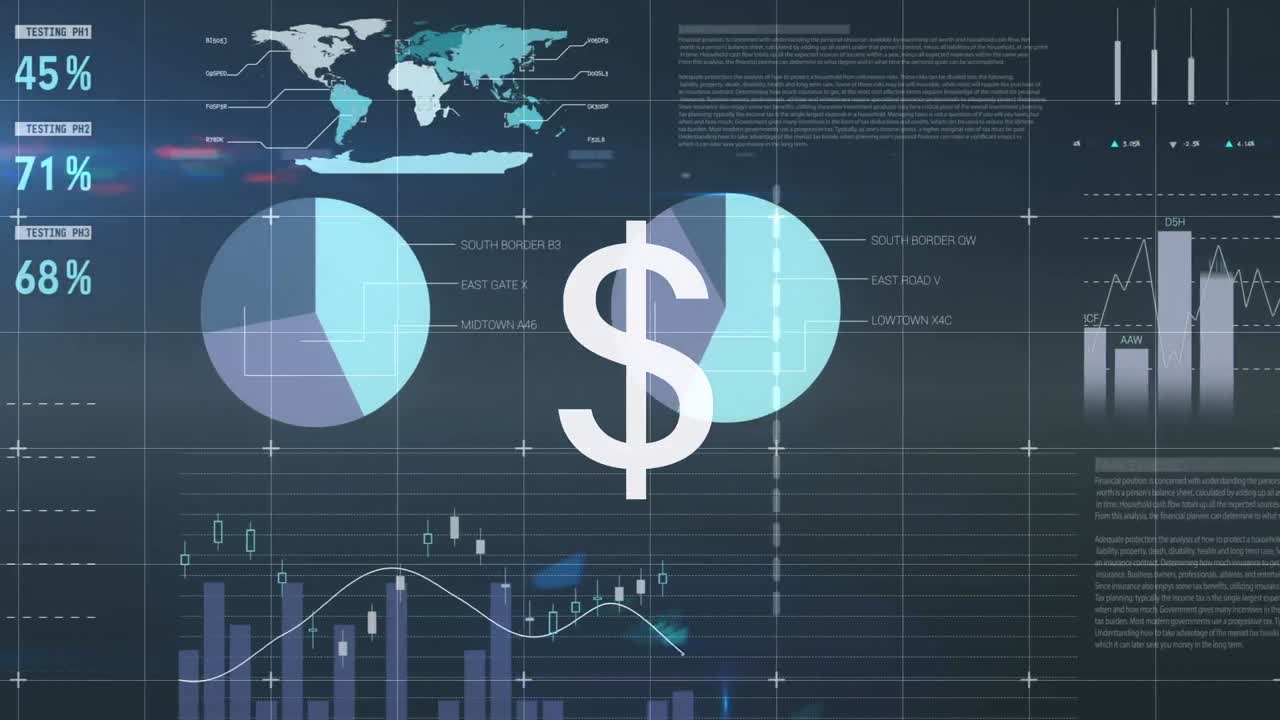 Animation of dollar symbol over data processing