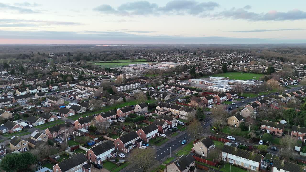 Peterborough UK Houses streets and roads drone,aerial panning