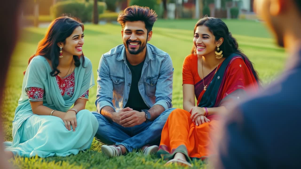 Friends enjoying a happy conversation outdoors