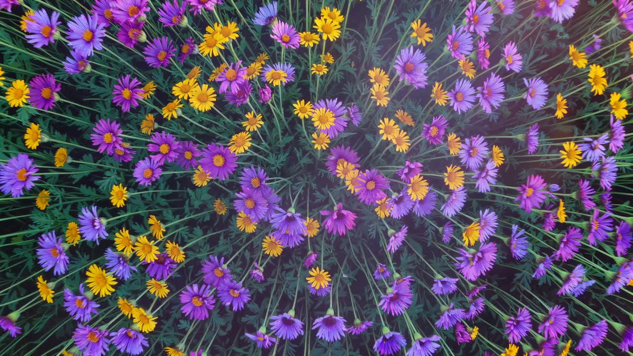 En fascinerende video som viser et levende jorde med lilla og gule blomster