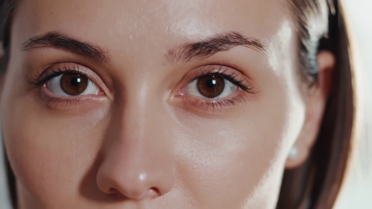 Close-up of a woman's eyes and face, focusing on natural beauty and skincare