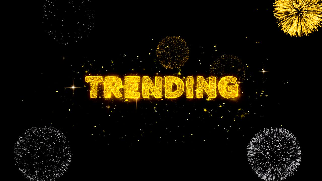 트렌드 텍스트는 반이는 황금 입자 불꽃놀이에 대해 드러니다.
