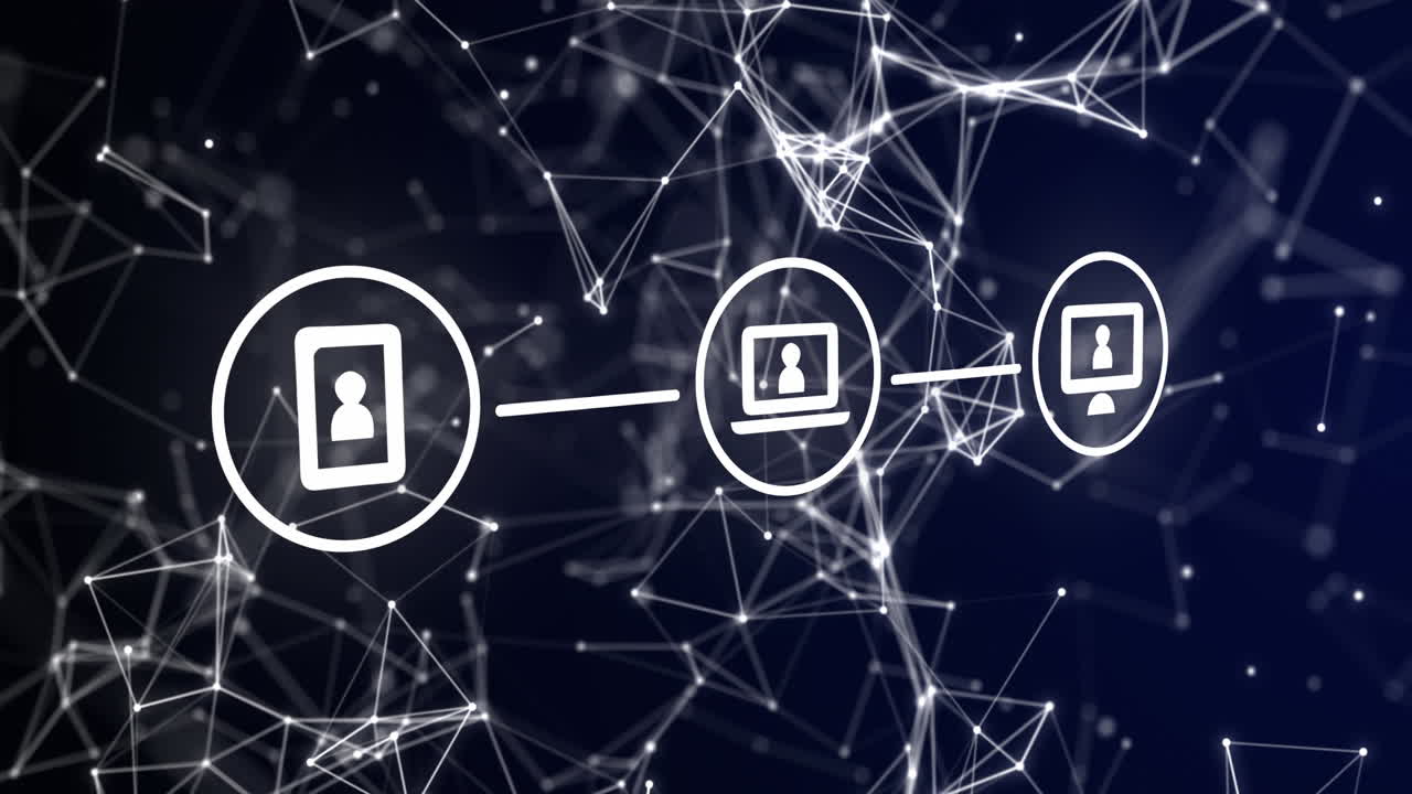 animación de la red de conexiones con iconos sobre fondo negro