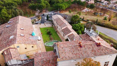 aerial spiraling shot revealing the beautiful chai du terral in france