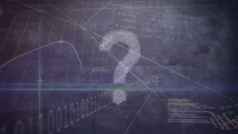 animación de la interfaz de datos digital y el signo de interrogación sobre un fondo oscuro