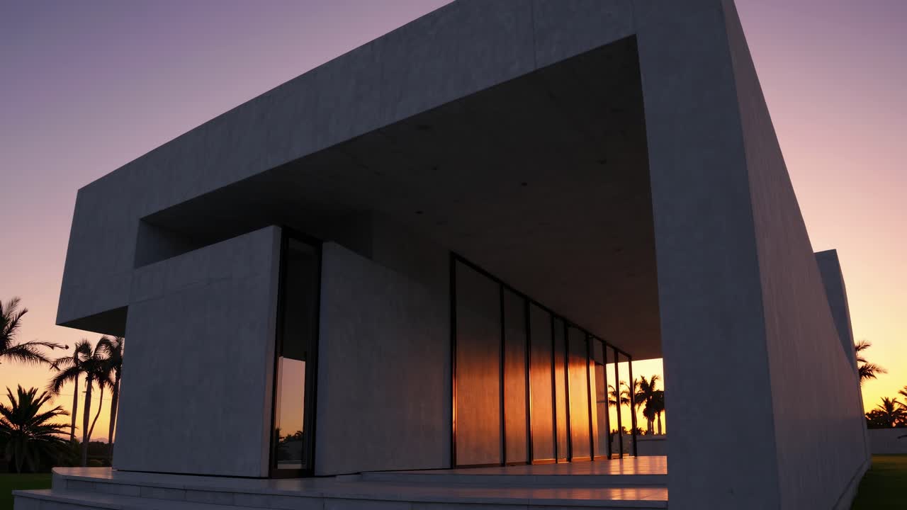 Modern Concrete House at Sunset