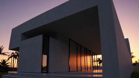 modern concrete house at sunset