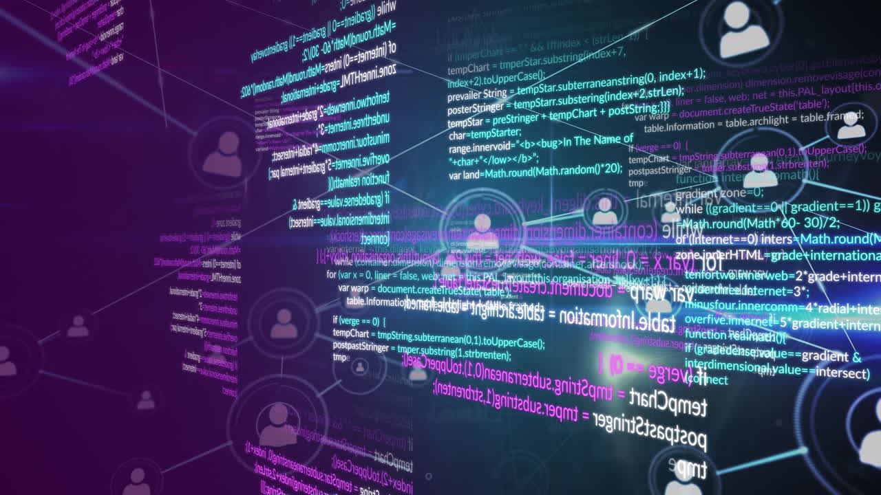 animação de rede de conexões sobre processamento de dados em fundo preto